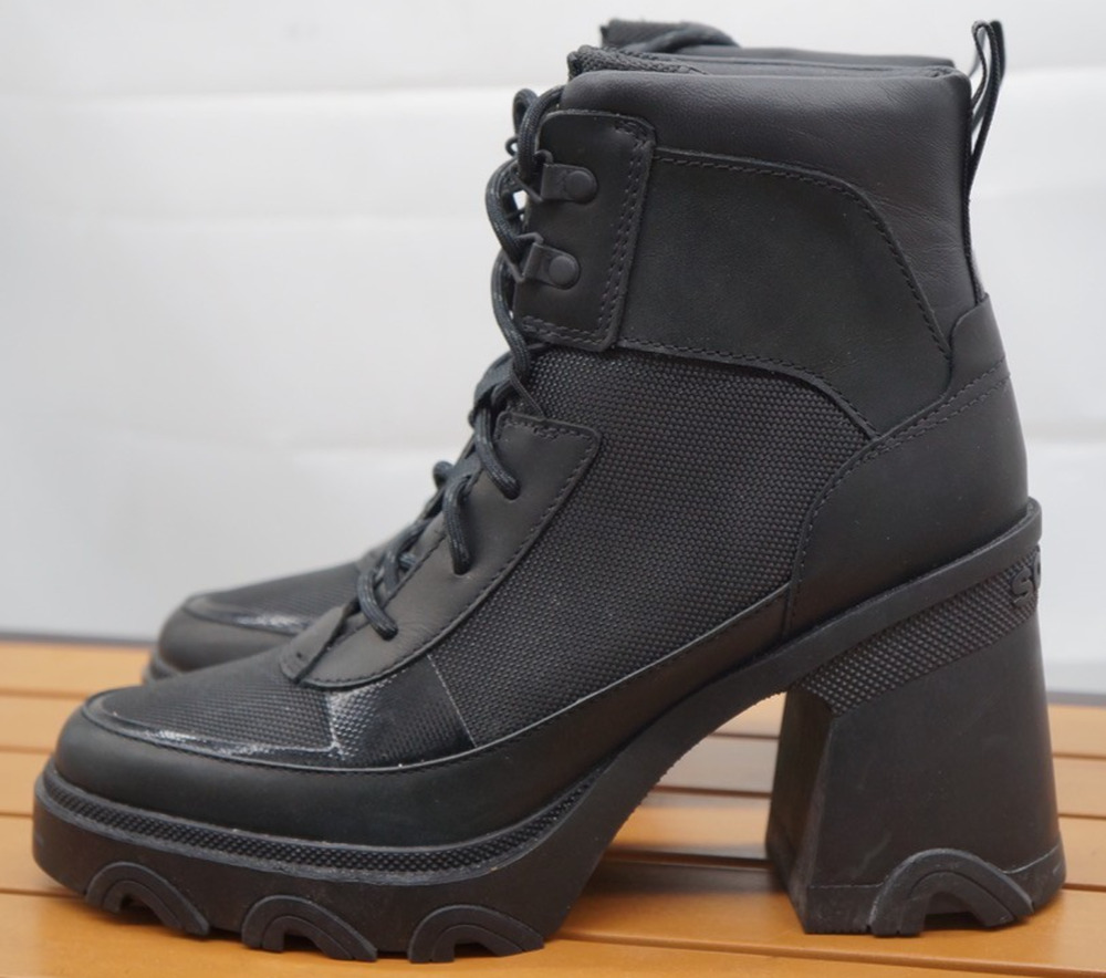 SOREL Brex Heel Lace Boots Black Waterproof Leather Combat Booties Women's Sz 9